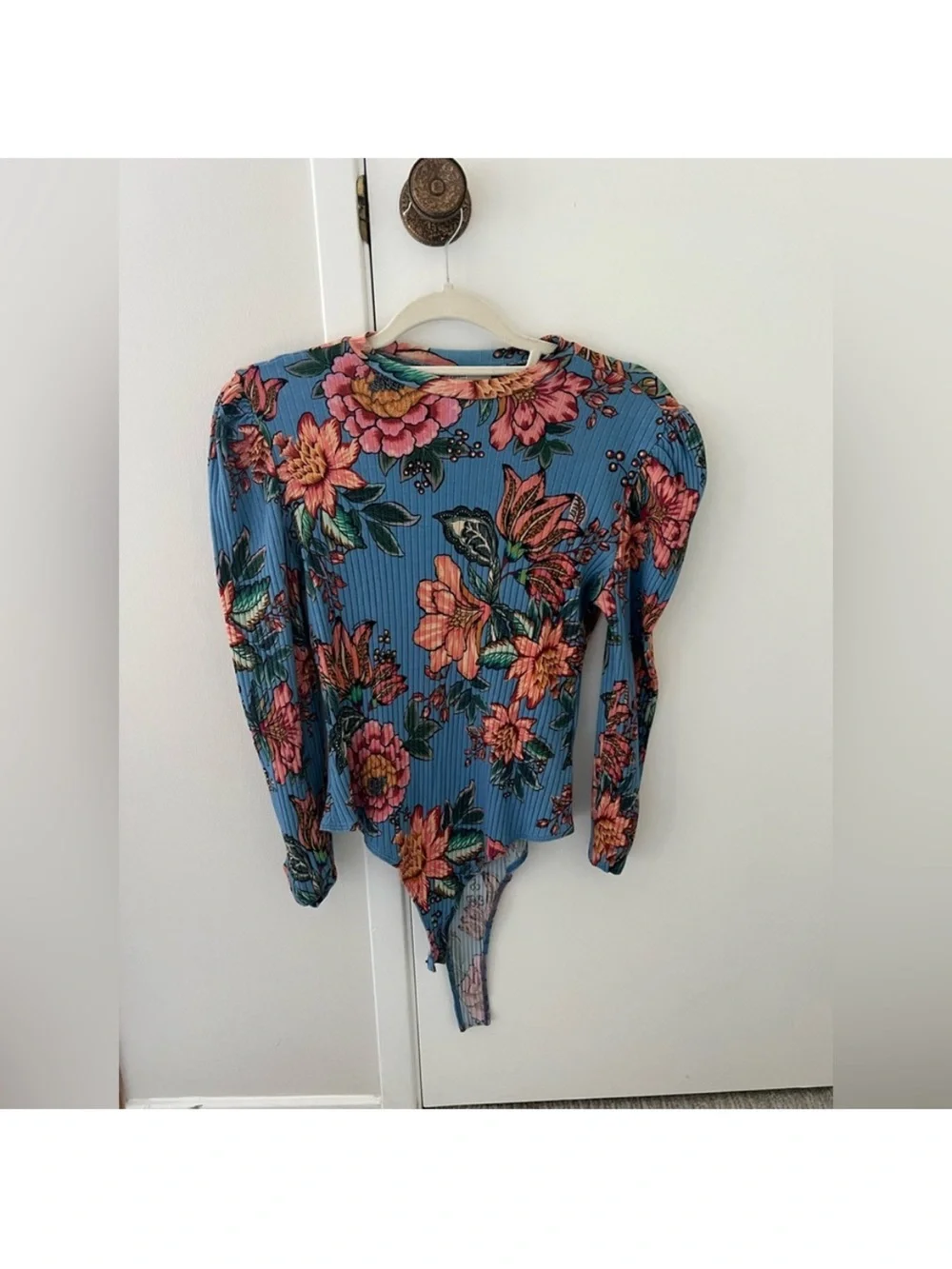 Farm Rio Puff Sleeve Printed Bodysuit, Size M